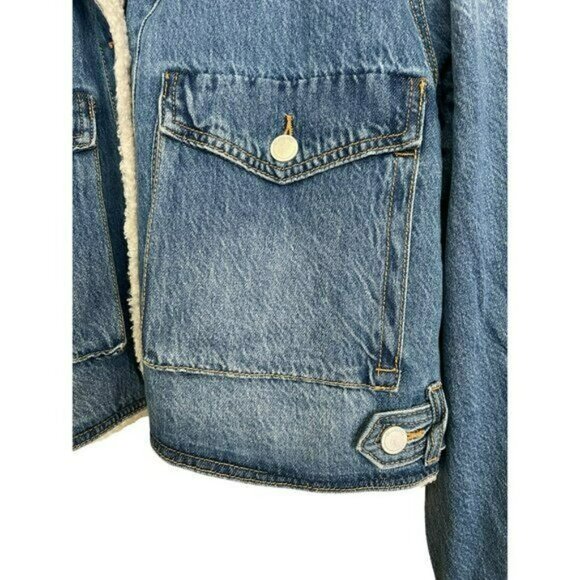 Blank NYC $148 Faux Fur Sherpa Lined Crop Denim Jacket Size Small NWT - Picture 6 of 9